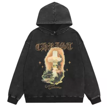 Мужская потертая Толстовка в стиле ретро, черная толстовка в стиле хип-хоп, уличная одежда в стиле Харадзюку, пуловеры с капюшоном и перекрестным принтом, хлопковая толстовка 2022