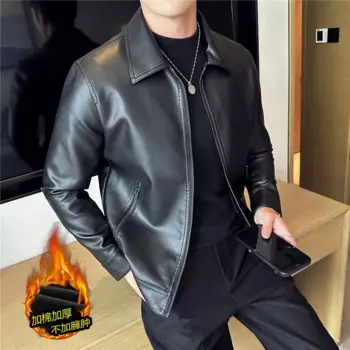 Мужская повседневная кожаная куртка, черная теплая мотоциклетная куртка из искусственной кожи, Классическая деловая куртка, 2024