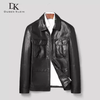 Мужская повседневная куртка из натуральной козьей кожи, черная осенняя куртка с карманами, S2116