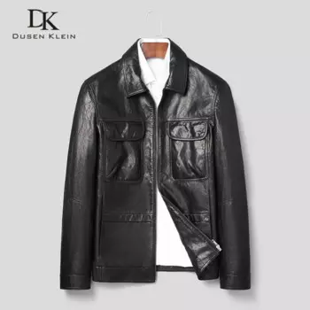 Мужская повседневная куртка из натуральной козьей кожи, черная осенняя куртка с карманами, S2116