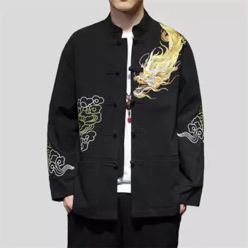 Мужская повседневная куртка с вышивкой дракона, размеры до 5XL