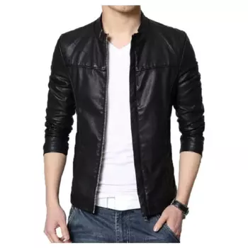 Мужская повседневная приталенная куртка-бомбер из натуральной кожи на молнии