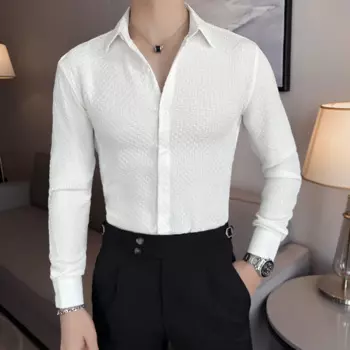Мужская Повседневная рубашка с вафельным принтом, приталенная рубашка черного и белого цвета, весна 2024