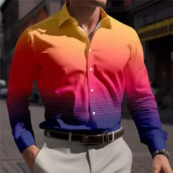 Мужская Повседневная рубашка в полоску, с длинным рукавом и лацканами