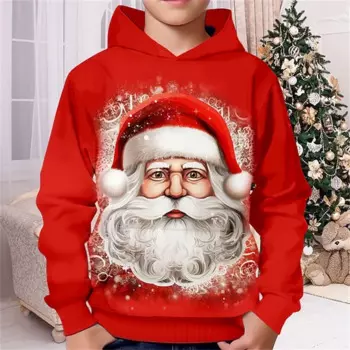 Мужская повседневная толстовка с капюшоном и принтом Деда Мороза
