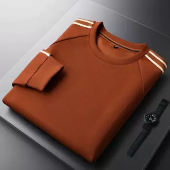 Мужская повседневная Трикотажная хлопковая футболка с длинным рукавом и круглым вырезом