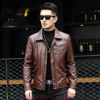 Мужская приталенная куртка из натуральной овечьей кожи, весна-осень