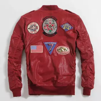 Мужская приталенная куртка-пилот в стиле милитари, красная демисезонная короткая куртка из натуральной овечьей шкуры, размеры до 6XL