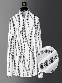 Мужская приталенная рубашка с цветочным принтом, с длинным рукавом