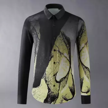 Мужская приталенная рубашка с длинным рукавом, с принтом