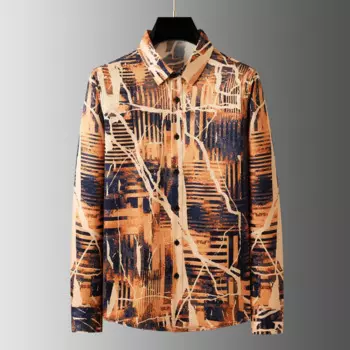 Мужская приталенная рубашка с длинным рукавом, с принтом