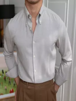 Мужская приталенная рубашка с длинным рукавом, в полоску