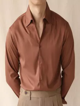 Мужская приталенная рубашка с длинным рукавом, в полоску