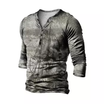 Мужская приталенная рубашка с V-образным вырезом