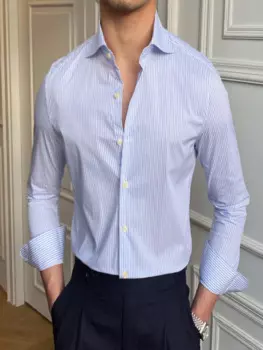 Мужская приталенная рубашка в полоску, с длинными рукавами