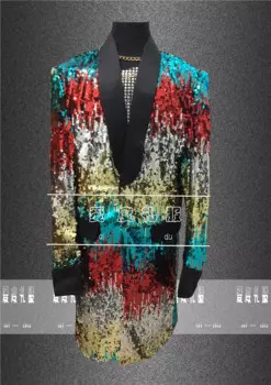 Мужская яркая длинная куртка с блестками и бусинами для мероприятий/танцев/джаза/трендовая куртка для сцены