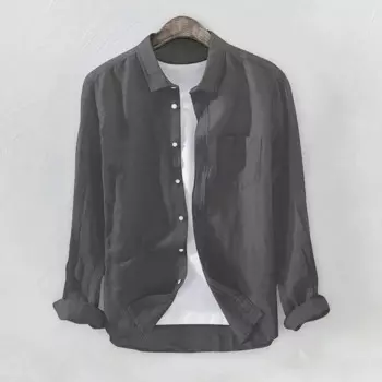 Мужская рубашка из хлопка и льна, с длинным рукавом