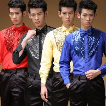 Мужская рубашка с блестками, рубашка с длинным рукавом и блестками для выступления на сцене, танцевальных выступлений, костюм певицы, 4 цвета, размеры s-xxl, 2024
