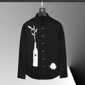 Мужская рубашка с длинным рукавом, черно-белая рубашка с принтом