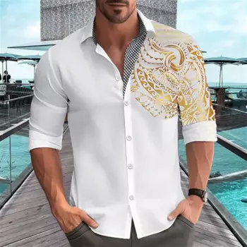 Мужская рубашка с длинным рукавом, на пуговицах