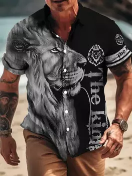 Мужская рубашка с длинным рукавом, с 3D-принтом льва