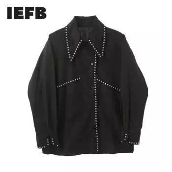 Мужская рубашка с длинным рукавом, с заклепками