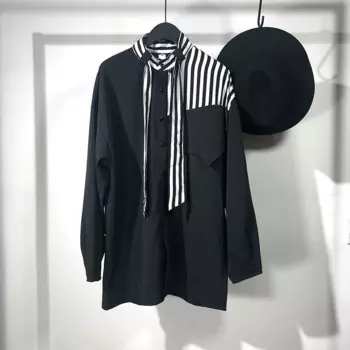 Мужская рубашка с длинным рукавом, свободная рубашка в полоску с воротником, весна-осень