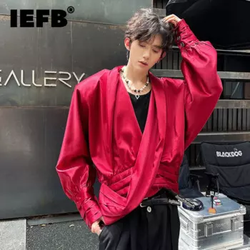 Мужская рубашка с длинным рукавом, V-образным вырезом