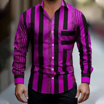 Мужская рубашка с длинным рукавом, в полоску