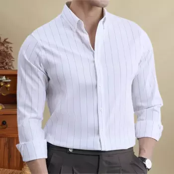 Мужская рубашка с длинным рукавом, в полоску