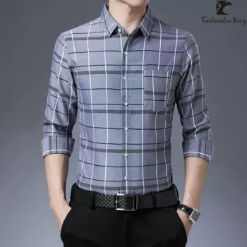 Мужская рубашка с карманом на пуговицах, Классическая Удобная Повседневная деловая рубашка в клетку с длинными рукавами