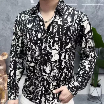 Мужская рубашка с надписью, осенняя уличная одежда, легкая, роскошная, универсальная, с длинным рукавом, повседневная трендовая мужская рубашка с длинным рукавом и цветочным принтом, мужская рубашка
