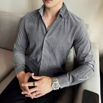 Мужская рубашка с V-образным вырезом, длинным рукавом