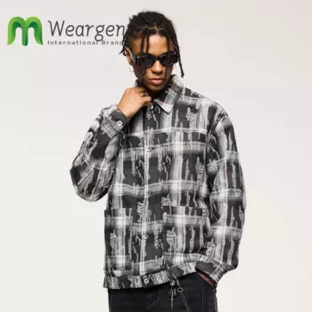 Мужская рубашка в клетку, осенне-зимняя новая модная брендовая Свободная Повседневная американская рубашка с длинным рукавом, 7078W24