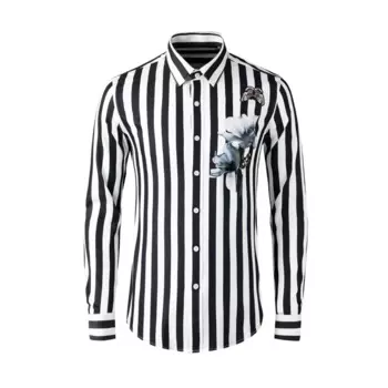 Мужская рубашка в полоску, с длинным рукавом и принтом