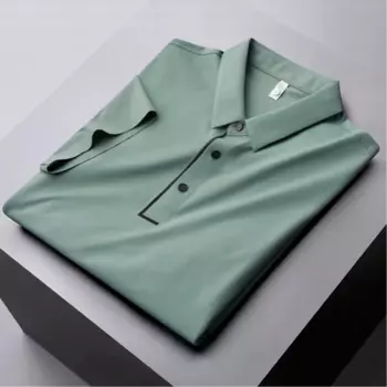 Мужская шелковая летняя футболка-поло, Повседневная Мягкая дышащая футболка-поло с отворотом и рукавом до локтя, 2023