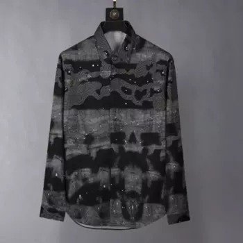 Мужская шелковая рубашка с длинным рукавом, с принтом