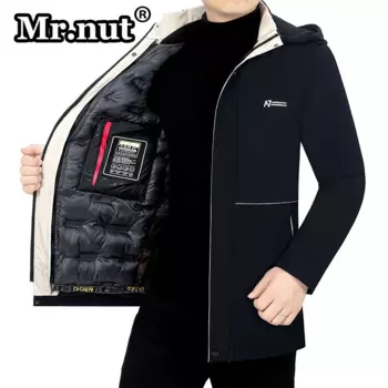 Мужская стеганая куртка Mr.nut, модная Утепленная зимняя одежда средней длины, стеганая ветрозащитная куртка со съемной подкладкой, термопальто