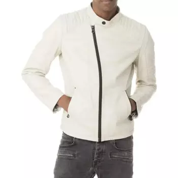 Мужская стеганая куртка на молнии, Классическая байкерская куртка из 100% натуральной овечьей кожи ручной работы