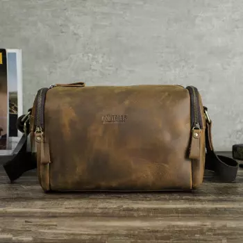 Мужская сумка через плечо из кожи Крейзи Хорс, натуральная школьная сумка-тоут на ремне, сумочка-слинг