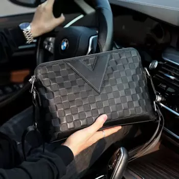 Мужская сумка-Кроссбоди из натуральной коровьей кожи, в клетку