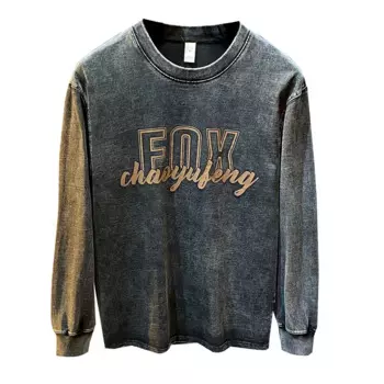 Мужская свободная футболка с длинным рукавом, с круглым вырезом