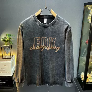 Мужская свободная футболка с длинным рукавом, с круглым вырезом