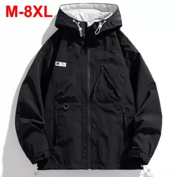 Мужская свободная куртка с капюшоном, размеры до 6XL, 7XL, 8XL