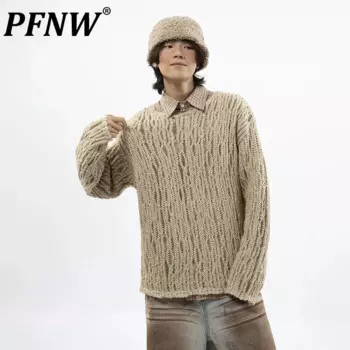 Мужская Свободная трикотажная рубашка PFNW, однотонная трикотажная рубашка с круглым вырезом, в Корейском стиле, осень 2024