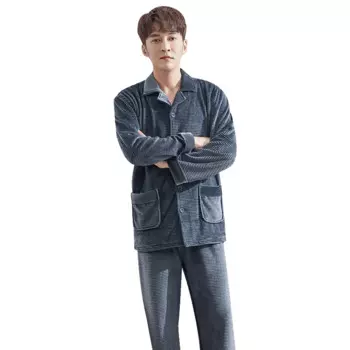 Мужская теплая Фланелевая пижама с длинным рукавом, размеры до 3XL