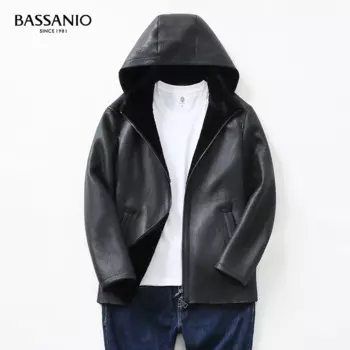 Мужская теплая куртка из натуральной кожи, с капюшоном