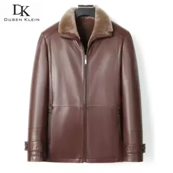 Мужская теплая куртка из натуральной кожи, с шерстяной подкладкой