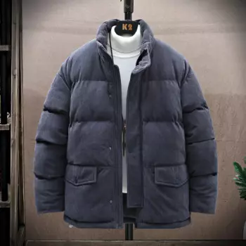 Мужская теплая одежда с подкладкой, однотонная Повседневная Свободная теплая уличная ветрозащитная куртка с воротником-стойкой, Мужская Вельветовая куртка на осень и зиму