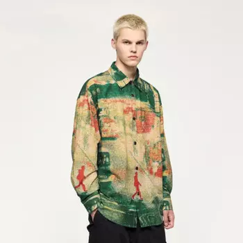 Мужская теплая рубашка из пенопласта с тепловизионным принтом, новинка сезона осень-зима 2024, трендовая брендовая свободная Мужская рубашка с длинными рукавами